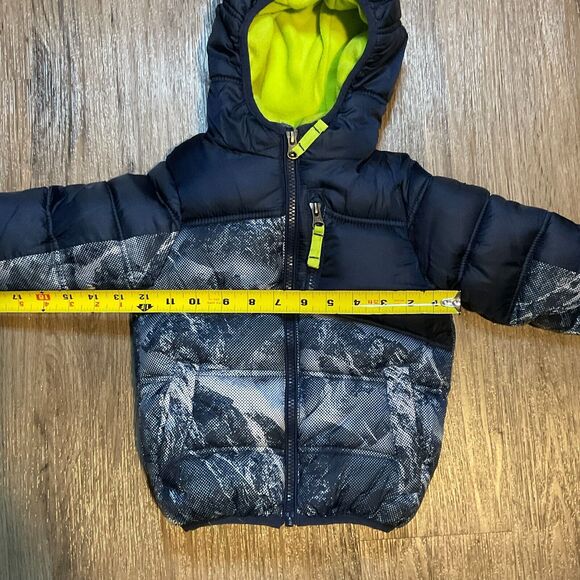SNOZU KIDS BOYS PUFFER FLEECE LINED SKI JACKET 2T HOODED WINTER COAT BLUE YELLOW - Picture 8 of 9